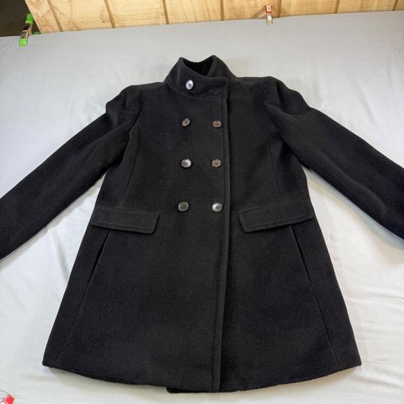 Talbots Black Double Breasted Wool Blend Coat Stand Collar Quilted Lining Size M - Picture 2 of 16